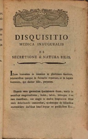 Disquisitio med. inaug. de secretione et natura bilis