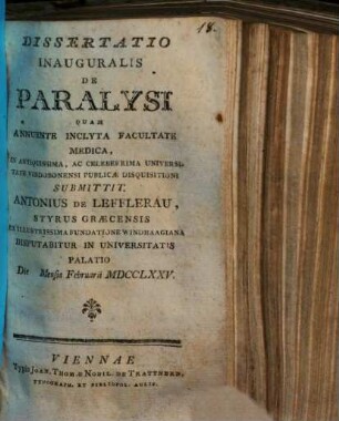 Dissertatio Inauguralis De Paralysi