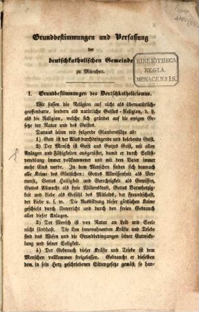 Grundbestimmungen und Verfassung der deutschkatholischen Gemeinde zu München