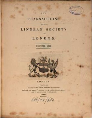 The transactions of the Linnean Society of London. 8. 1807