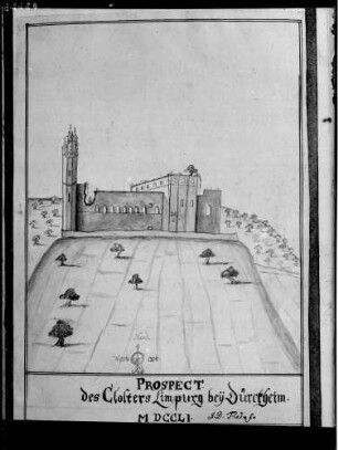 Klosterruine Limburg Prospekt des Klosters Limburg bei Dürkheim aus Thesaurus Palatinus