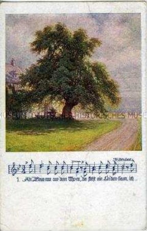 Illustration zu Schuberts Lied "Der Lindenbaum"; Postkarte des Deutschen Schulvereins, Nr. 904