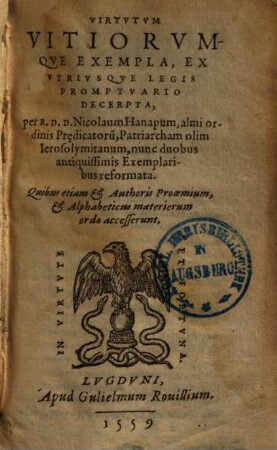 Virtutum vitiorumque exempla : ex utriusque legis promptuario decerpta ...