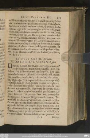 Epistola XXXIII. Romam. Florentio Laurino suo.