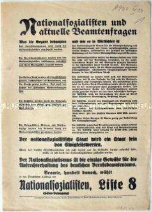 Aufruf der NSDAP zur preußischen Landtagswahl 1932 mit Ausrichtung auf die Beamten