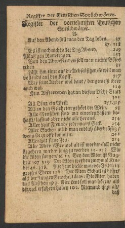 Register der vornehmsten Teutschen Sprüchwörter