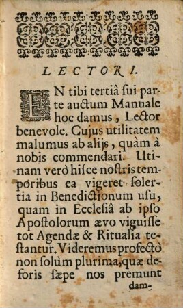 Manuale Benedictionum, Rituumque Ecclesiasticorum tam intra, quam extra Ecclesias occurrentium : Ex Ritualibus, Romano, Constantiensi, aliarumque Dioecesum, Pro Parochorum Et Sacerdotum omnium commodiore usu collectum ; cum Indice à fronte