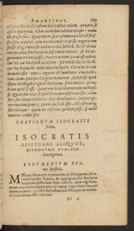 Isocratis Epistolae Aliqvot, Hieronymo Wolfio interprete.