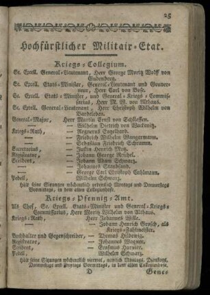 Hochfuerstlicher Militair-Etat