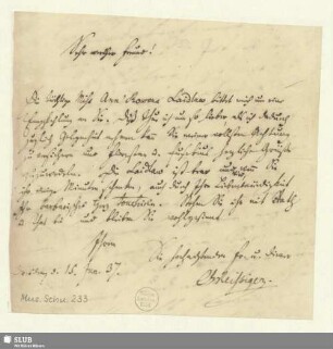 233: Brief von Carl Gottlieb Reißiger an Robert Schumann - Mus.Schu.233