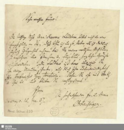 233: Brief von Carl Gottlieb Reißiger an Robert Schumann - Mus.Schu.233