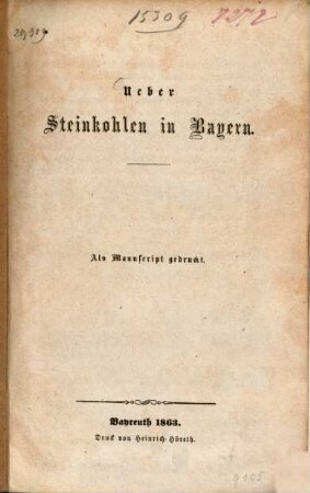 Ueber Steinkohlen in Bayern