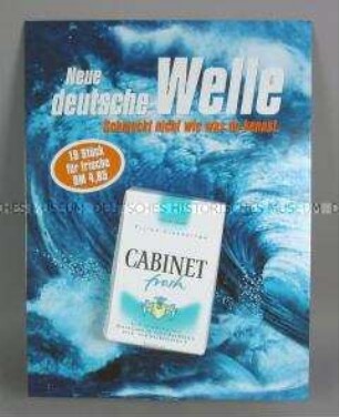 Werbeaufsteller mit Werbeaufdruck für "CABINET fresh"-Zigaretten, "Neue deutsche Welle"