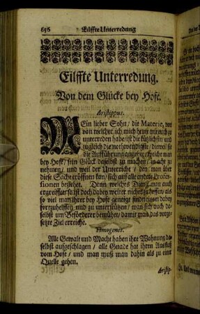 Eilffte Unterredung. Von dem Glücke bey Hofe.