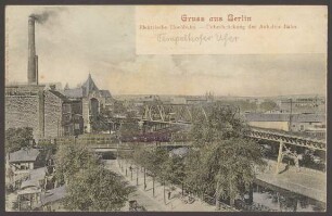 Ansichtskarte Überbrückung der Berliner Hochbahn über die Anhalterbahn, Tempelhofer Ufer, koloriert