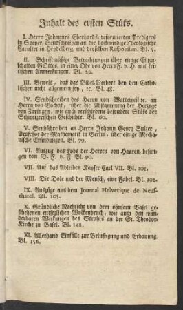 Inhalt des ersten Stüks