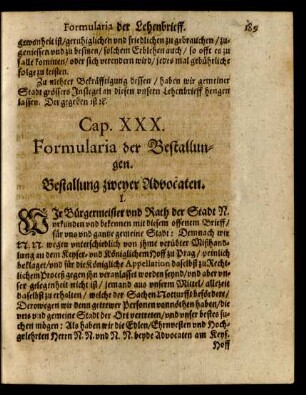Cap. XXX. Formularia der Bestallungen.