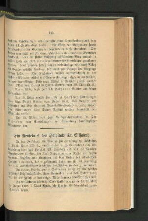 Ein Rentebrief des Hospitals St. Elisabeth.