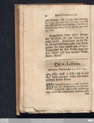 Die IX. Lection. Gehalten Mittwochs d. 9. Maji 1725.