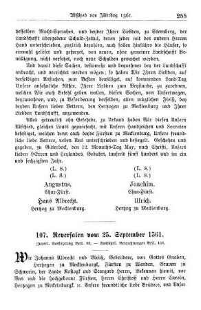 107. Reversalen vom 25. September 1561.