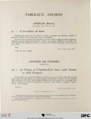 Tableaux anciens (Nr. 21-77) avec planche I-XII