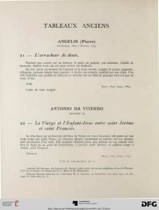 Tableaux anciens (Nr. 21-77) avec planche I-XII