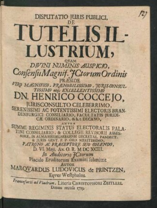 Disputatio Iuris Publici, De Tutelis Illustrium