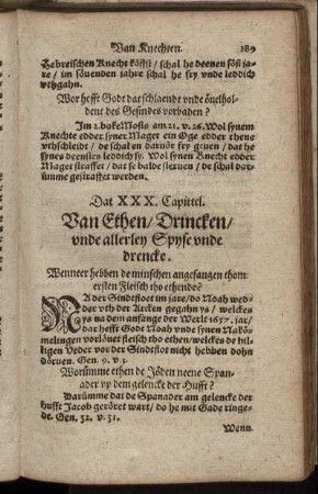 Dat XXX. Capittel. Van Ethen, Drincken, unde allerley Spyse unde drencke.