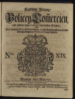 Nro. XIX, Montags, den 6. May 1737