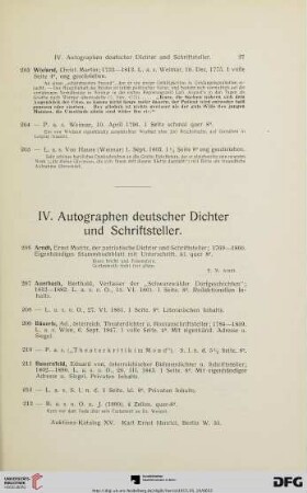 IV. Autographen deutscher Dichter und Schriftsteller (Nr. 206-372)