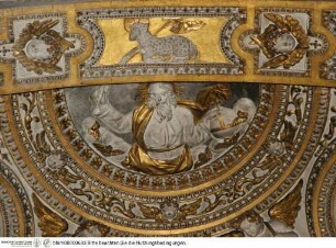 Gewölbe- und Arkadenbogendekoration, Gewölbedekoration mit Darstellungen der Heiligen Agnes, Katharina, Cäcilia, allegorischen Stuckfiguren und Gottvater, Salvator Mundi