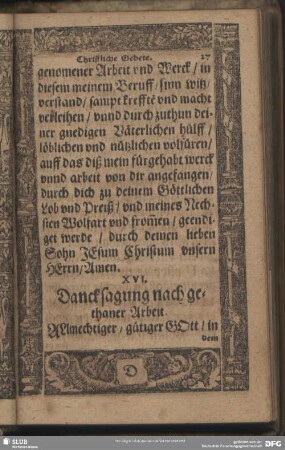 XVI. Dancksagung nach gethaner Arbeit