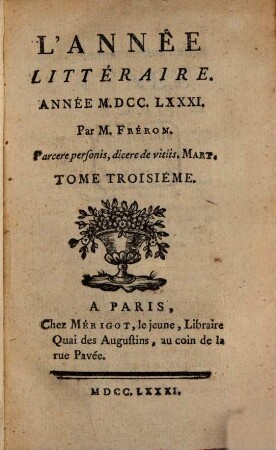L' année littéraire. 1781,3
