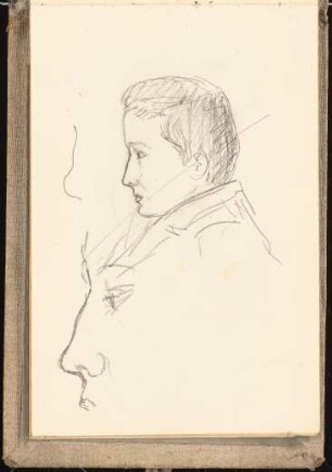 Skizzenbuch mit Aquarellen und Zeichnungen: Portraitkopf eines jungen Mannes