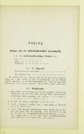 Anhang. Einiges aus der mittelhochdeutschen Grammatik