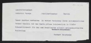Brief von Gerhart Hauptmann an Heinrich George