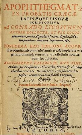 Apophthegmata ex probatis Graecae Latinaeque linguae scriptoribus