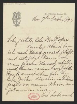 Brief an Unbekannt : 07.10.1897
