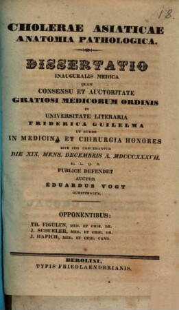 Cholerae asiaticae anatomia pathologica : dissertatio inauguralis medica