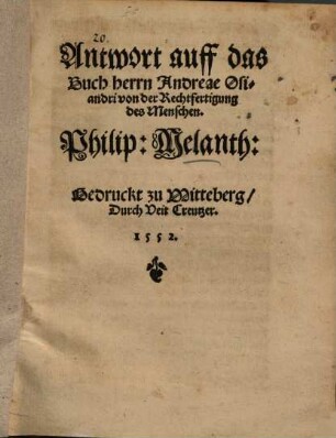 Antwort auff das Buch herrn Andreae Osiandri von der Rechtfertigung des Menschen