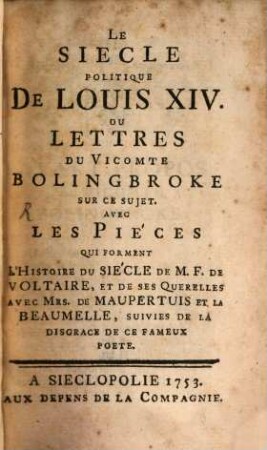 Les siècles politiques de Louis XIV.