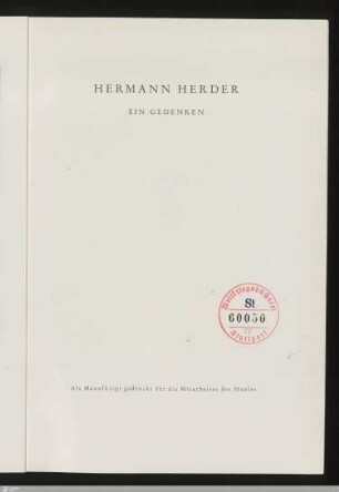Hermann Herder : ein Gedenken