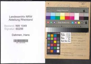 Entnazifizierung Hans Dahmen , geb. 10.01.1890 (Tierarzt)