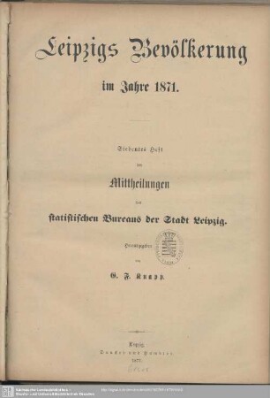 7.18730000: Mittheilungen des Statistischen Bureaus der Stadt Leipzig