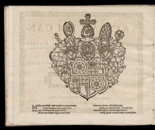 Wappen des Erzbischofs zu Mainz, Johannes Schweikard, sowie zwei vierzeilige Verse