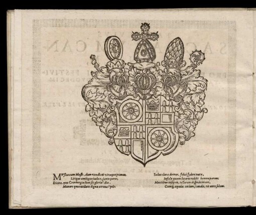 Wappen des Erzbischofs zu Mainz, Johannes Schweikard, sowie zwei vierzeilige Verse