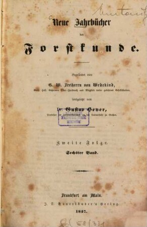 Neue Jahrbücher der Forstkunde. 6. 1857