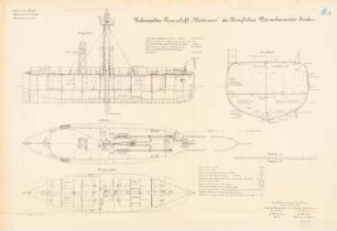 Unbewachtes Feuerschiff »Westerems« des Wasserbauamtes, Emden: Grundriss, Schnitte 1:50, 1:25