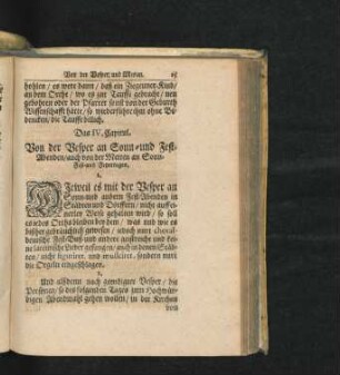 Das IV. Capitul. Von der Vesper an Sonn- und Fest-Abenden/ auch von der Metten an Sonn- Fest- und Feyertagen.