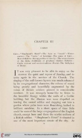 Chapter III: Cairo